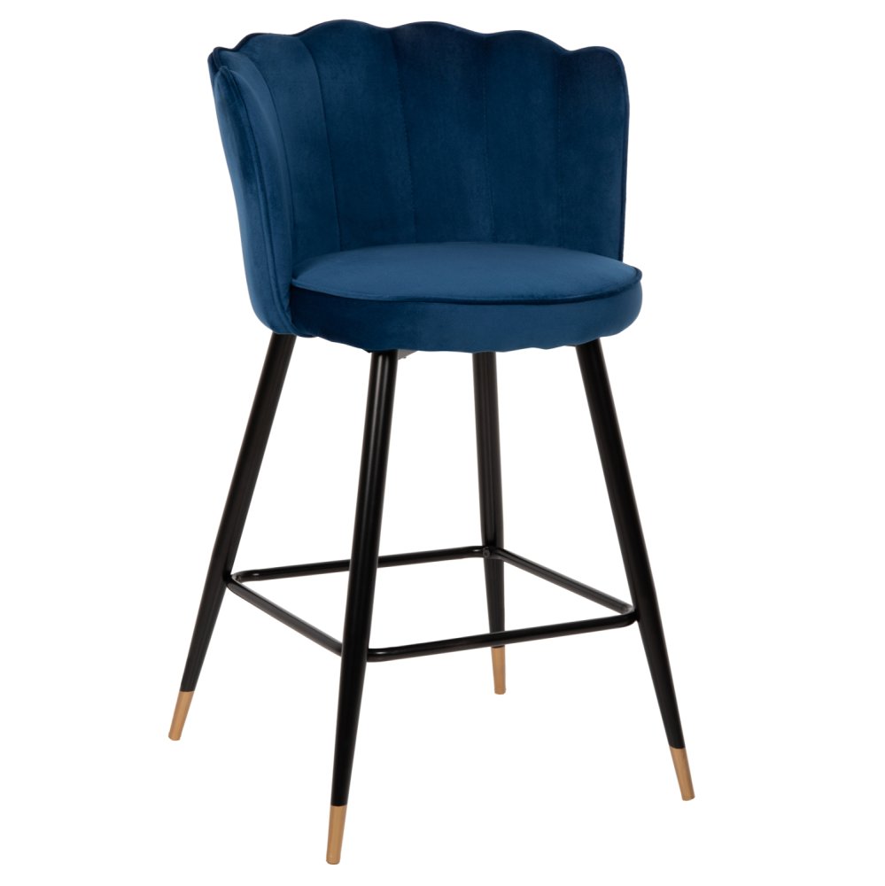 MITTELHOHER HOCKER VESNA AUS BLAUEM SAMT UND METALLGESTELL 50x50x90 cm