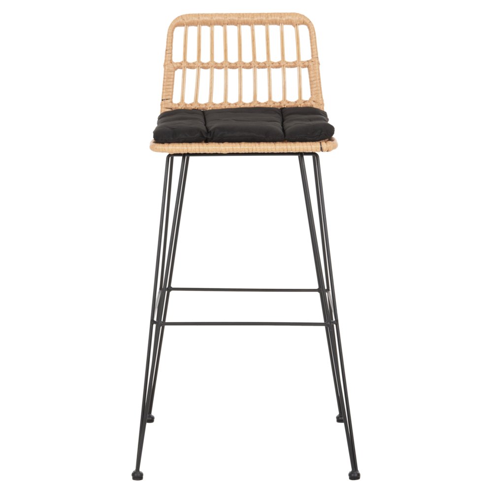 Barhocker Allegra aus Metall mit Kissen und schwarz-beigefarbenem Korbgeflecht, 52 x 51 x 103 H cm