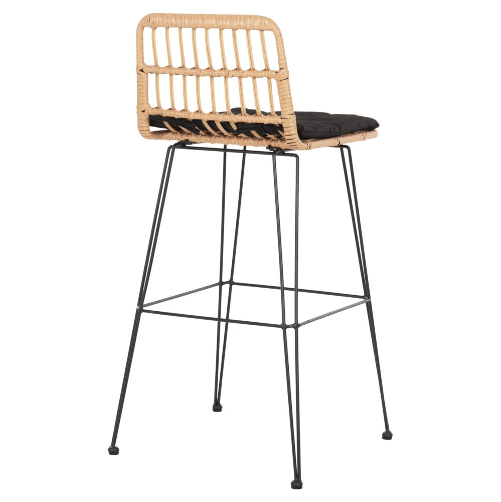 Barhocker Allegra aus Metall mit Kissen und schwarz-beigefarbenem Korbgeflecht, 52 x 51 x 103 H cm