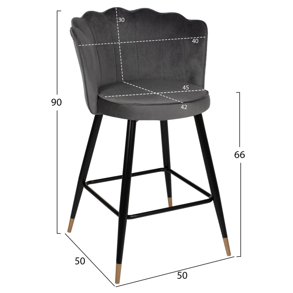 MITTELHOHER HOCKER VESNA AUS GRAUEM SAMT UND METALLGESTELL 50x50x90 cm