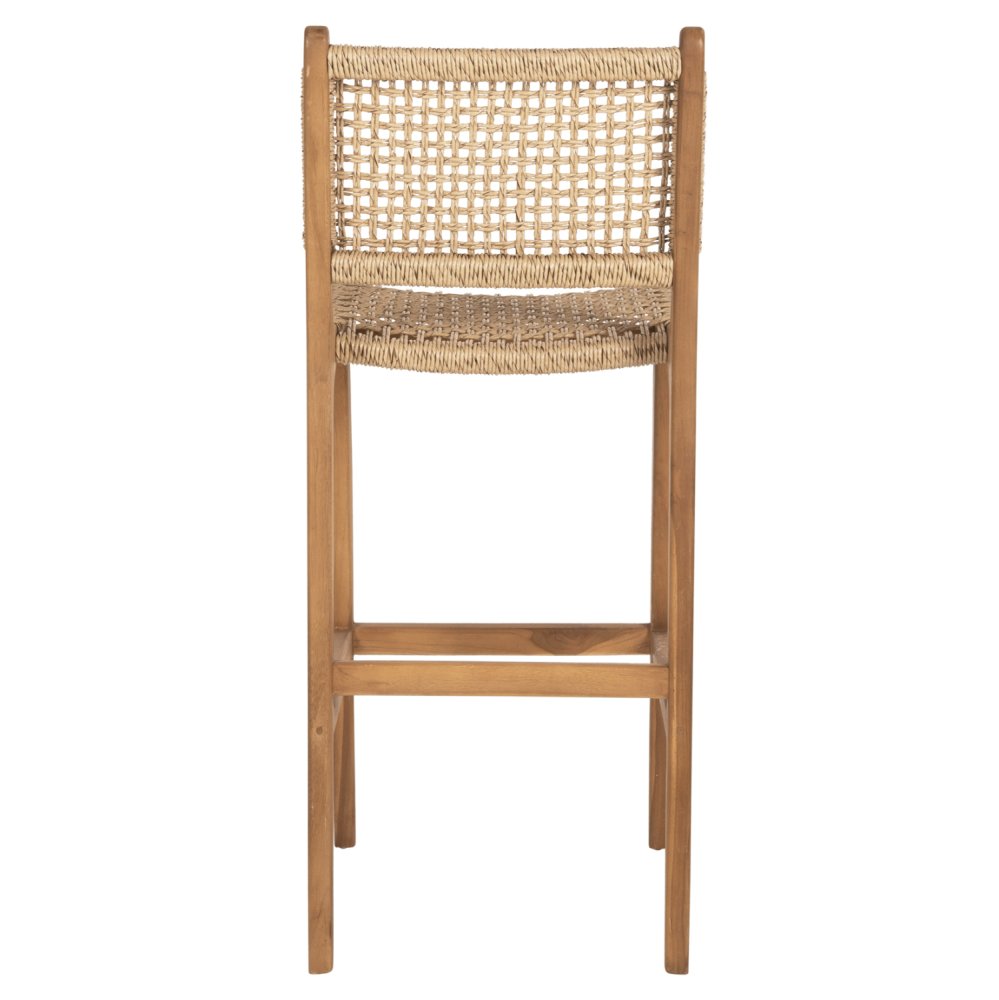BAR STOOL WITH BACKREST TELLY TEAK WOOD IN NATURAL-BEIGE ROPE 45x57x110Hcm