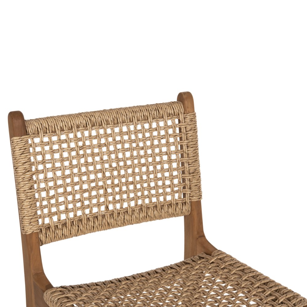BAR STOOL WITH BACKREST TELLY TEAK WOOD IN NATURAL-BEIGE ROPE 45x57x110Hcm