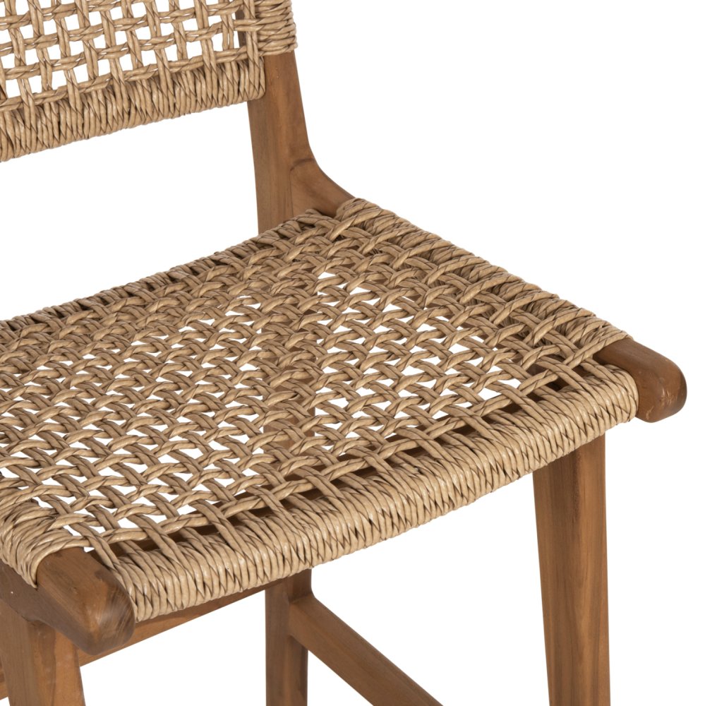 BAR STOOL WITH BACKREST TELLY TEAK WOOD IN NATURAL-BEIGE ROPE 45x57x110Hcm