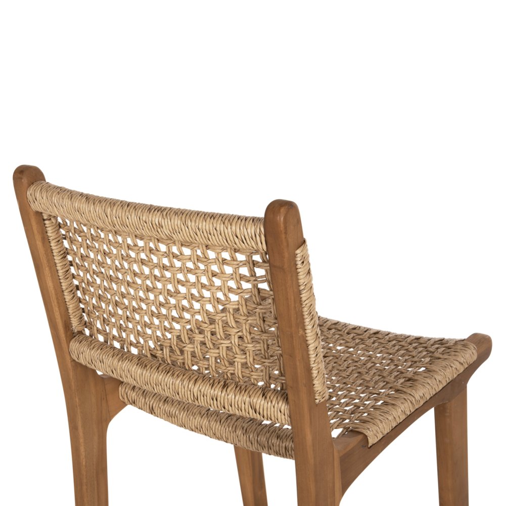 BAR STOOL WITH BACKREST TELLY TEAK WOOD IN NATURAL-BEIGE ROPE 45x57x110Hcm