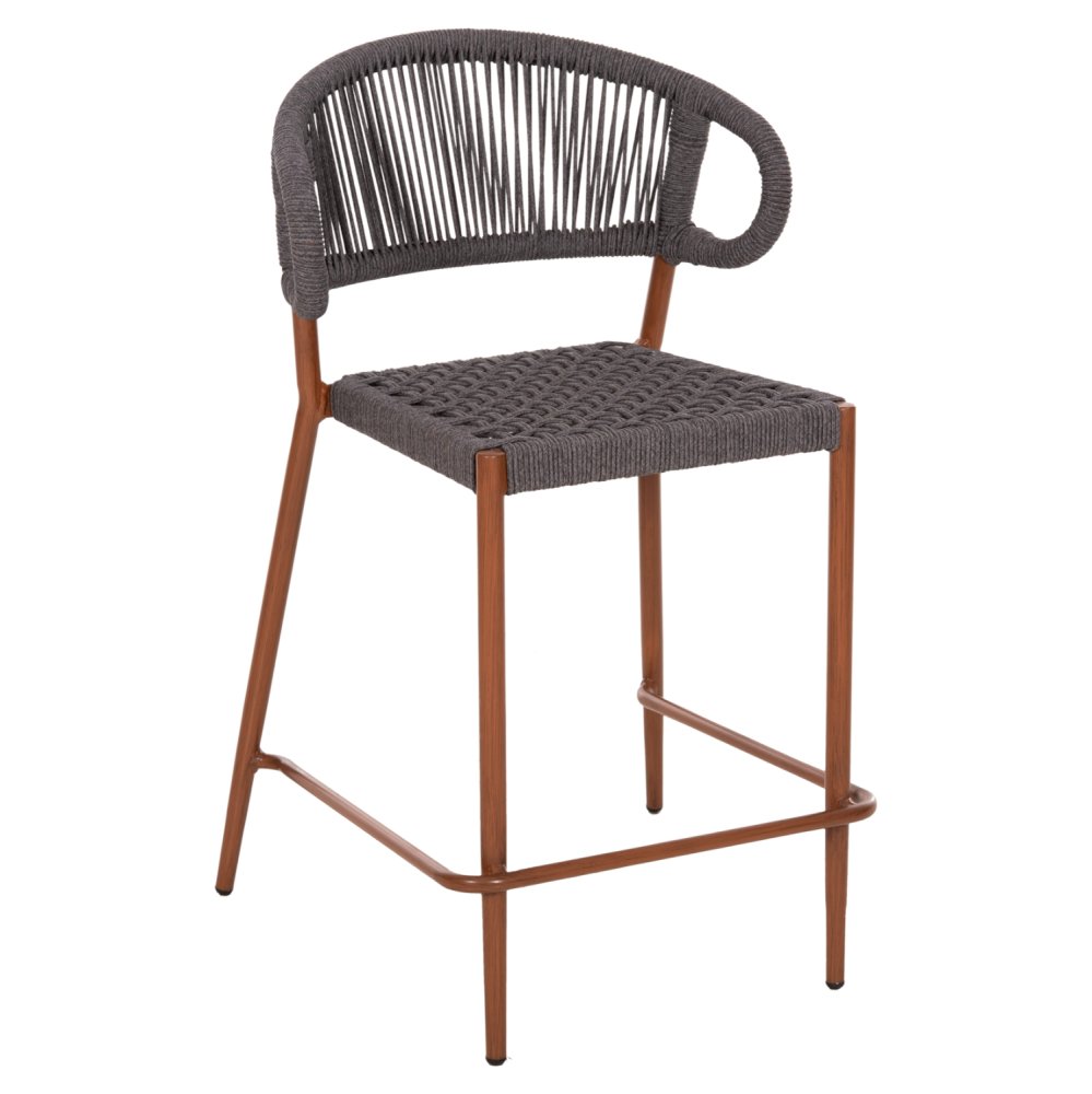 Barhocker mittlere Höhe EULO Aluminium in Walnuss-Kunstrattan in Grau 60x60x99Hcm