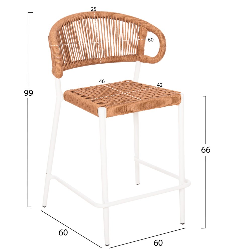 Barhocker mittlere Höhe EULO Aluminium in Walnuss-Kunstrattan in Weiß 60x60x99Hcm