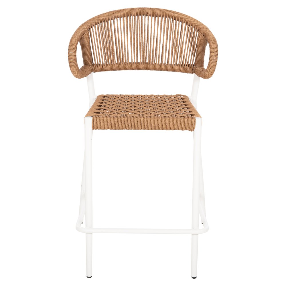 Barhocker mittlere Höhe EULO Aluminium in Walnuss-Kunstrattan in Weiß 60x60x99Hcm