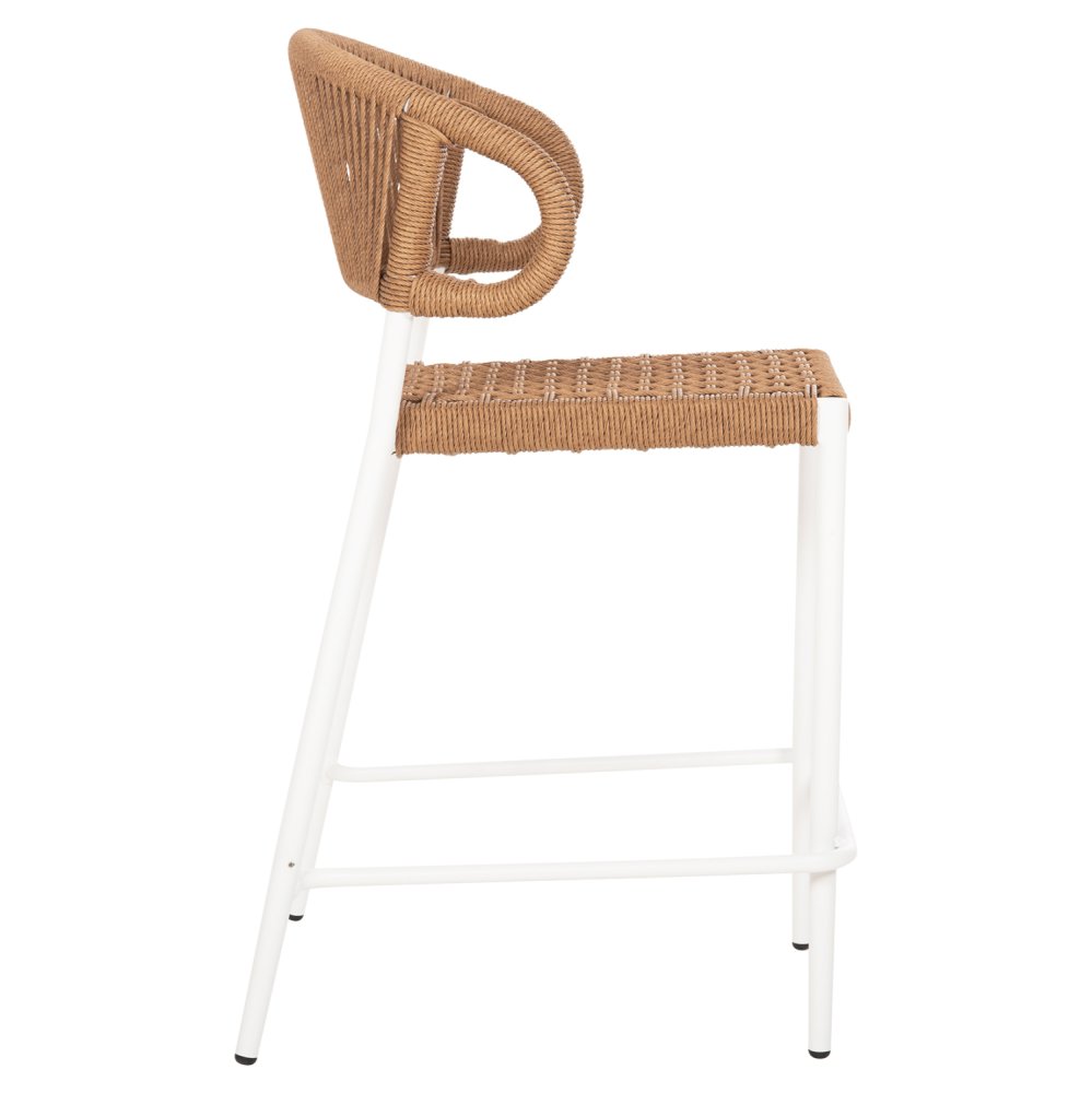 Barhocker mittlere Höhe EULO Aluminium in Walnuss-Kunstrattan in Weiß 60x60x99Hcm