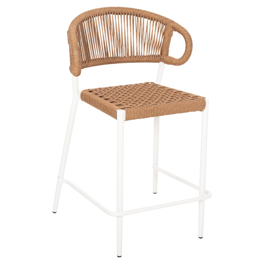 Barhocker mittlere Höhe EULO Aluminium in Walnuss-Kunstrattan in Weiß 60x60x99Hcm