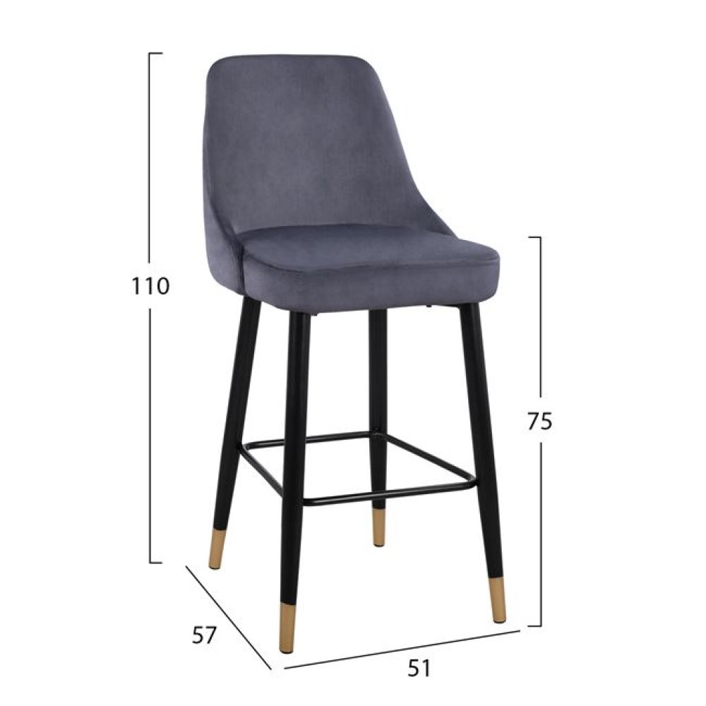Bar stool Serenity with velvet fabric in gray