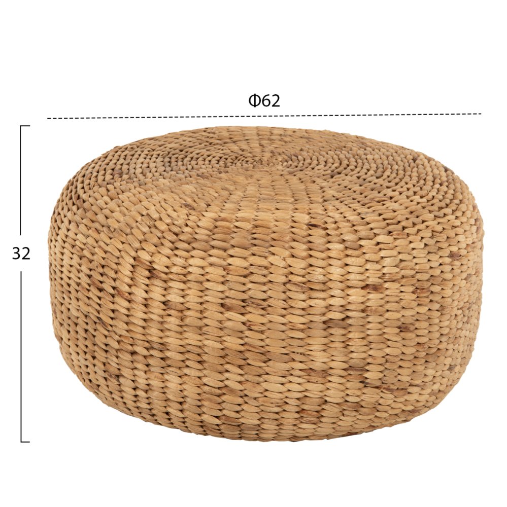 HOCKER-POUF ARONI AUS HYDROHYACINTH IN NATÜRLICHER FARBE Φ62x32Hcm