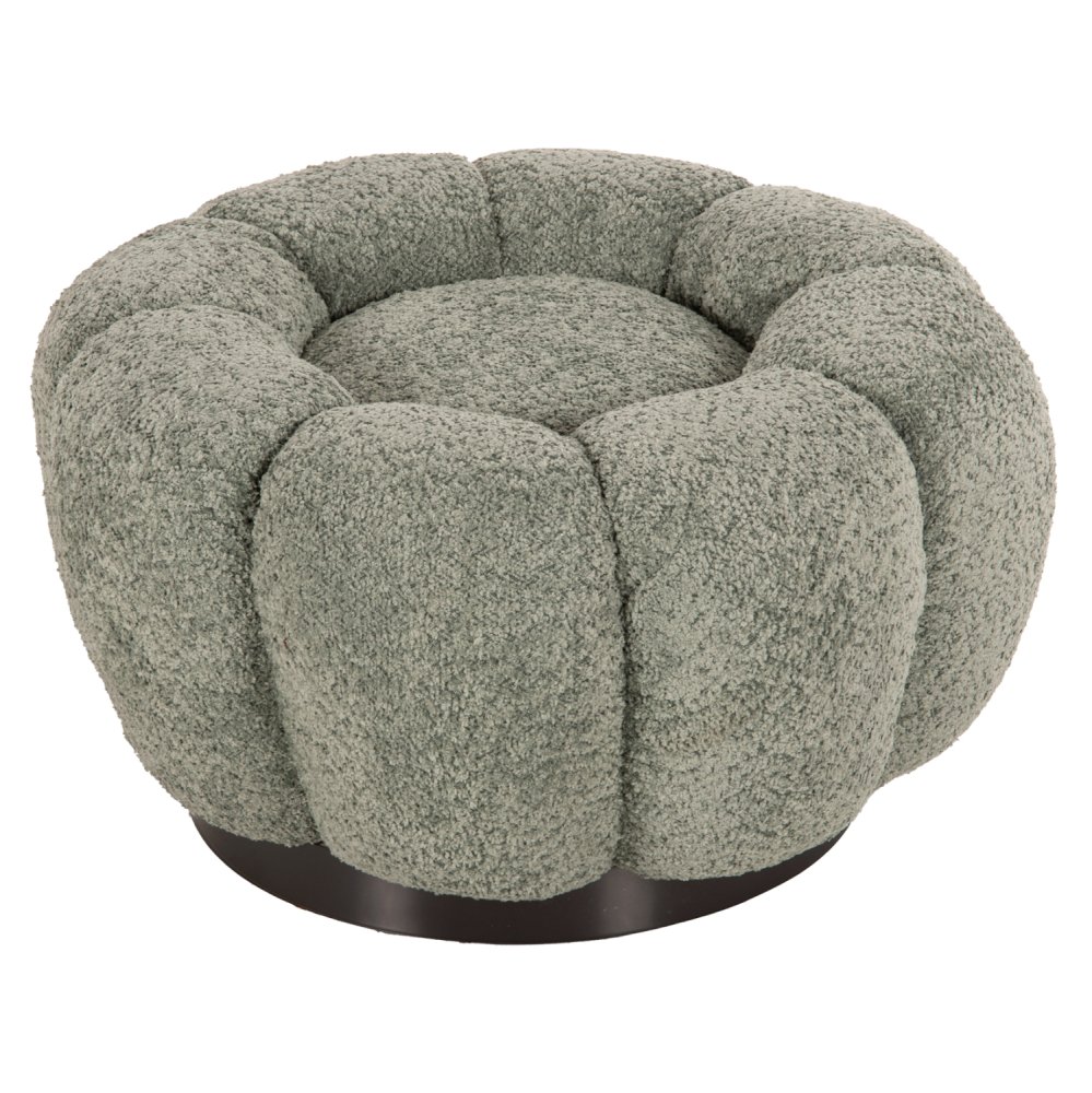 RUNDER HOCKER PISTAZIENGRÜN BOUCLE-SCHWARZES METALLGESTELL Φ60x31Hcm