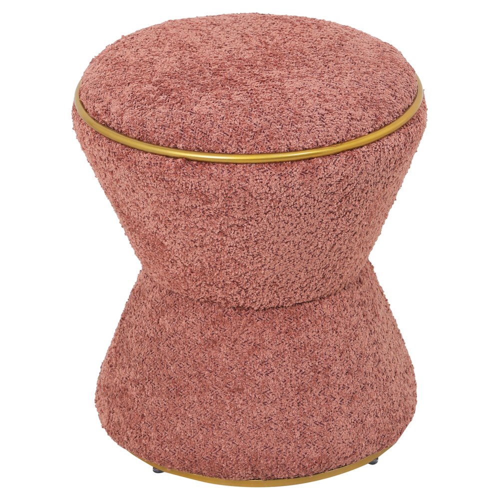 HOCKER RUND BOUCLE STOFF ROSA-GOLD DETAIL Φ38,5x43Hcm
