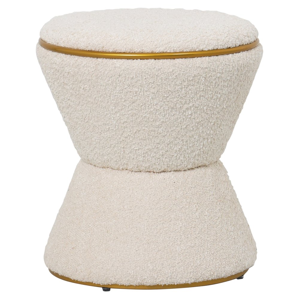 HOCKER RUND BOUCLE STOFF ECRU-GOLD DETAIL Φ38,5x43Hcm
