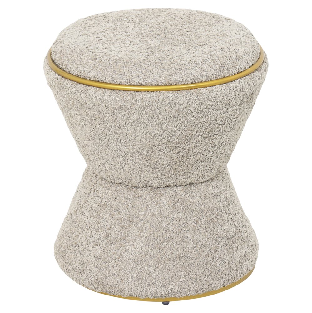 HOCKER RUND BOUCLE STOFF BEIGE-GOLD DETAIL Φ38,5x43Hcm