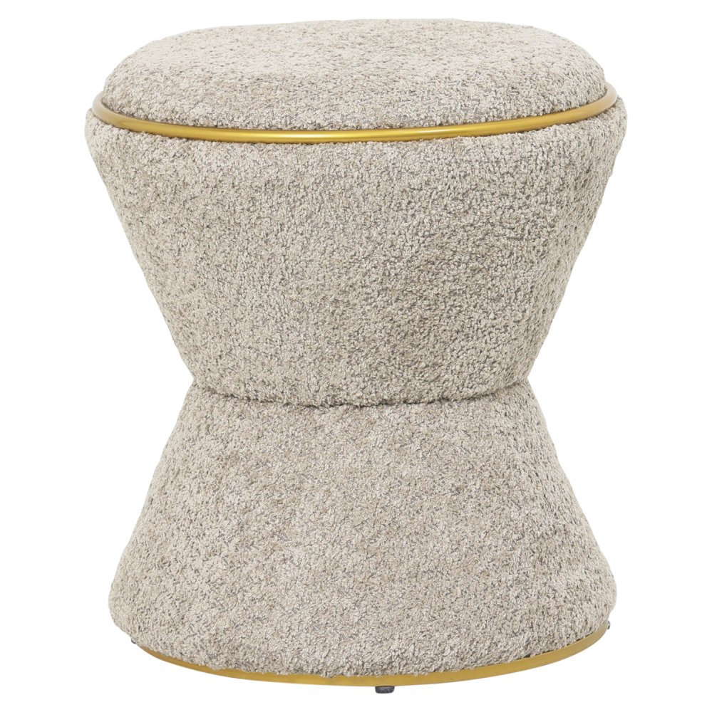 HOCKER RUND BOUCLE STOFF BEIGE-GOLD DETAIL Φ38,5x43Hcm