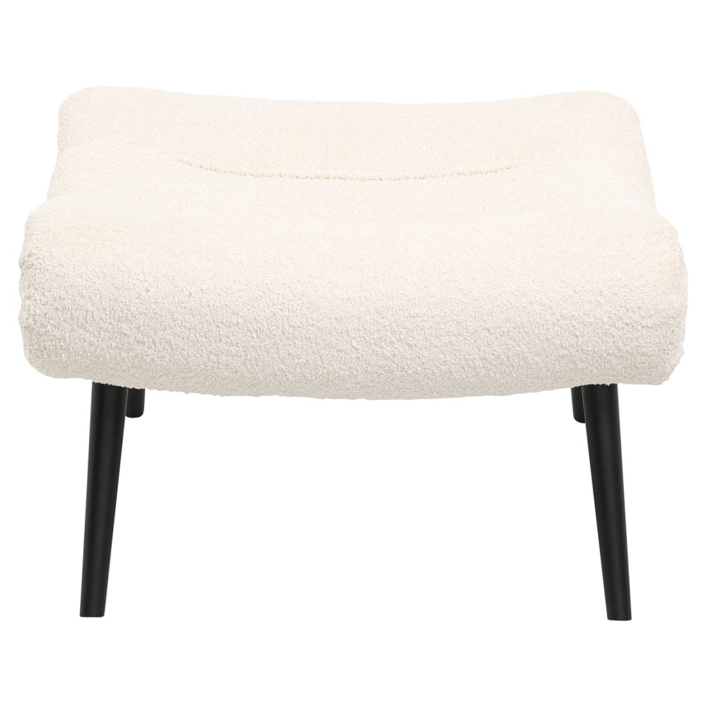 HOCKER UND FUSSHOCKER IN EKRU BOUCLE UND SCHWARZEN HOLZBEINEN 68X58X40H cm