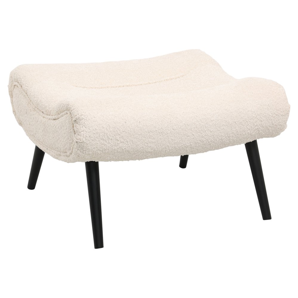 HOCKER UND FUSSHOCKER IN EKRU BOUCLE UND SCHWARZEN HOLZBEINEN 68X58X40H cm