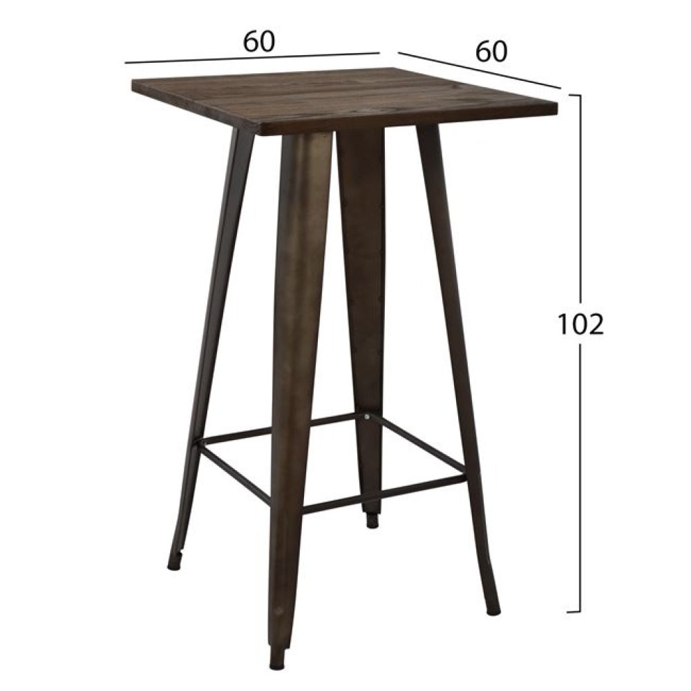 Metallic table in rusty and wood color 60x60x102cm
