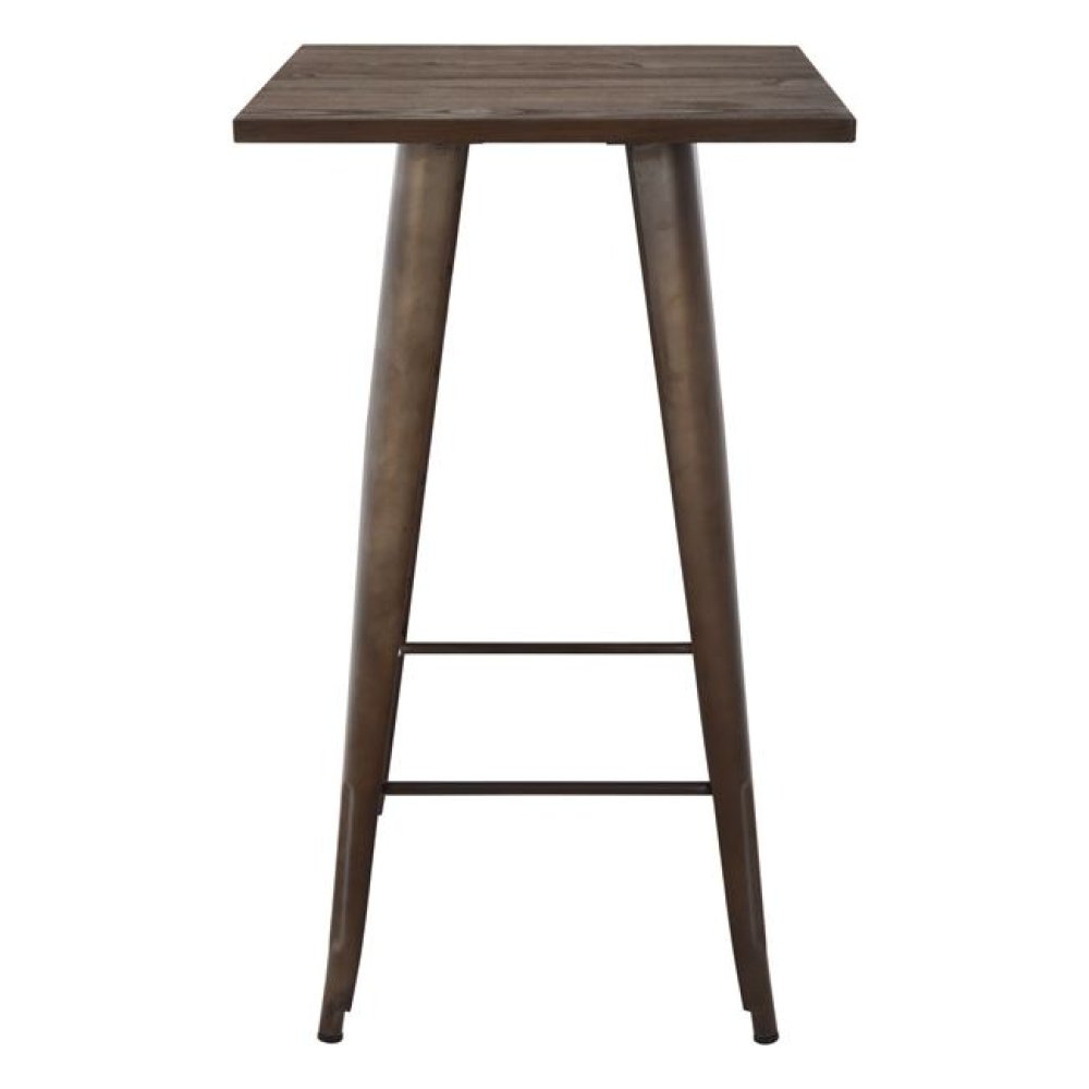 Metallic table in rusty and wood color 60x60x102cm