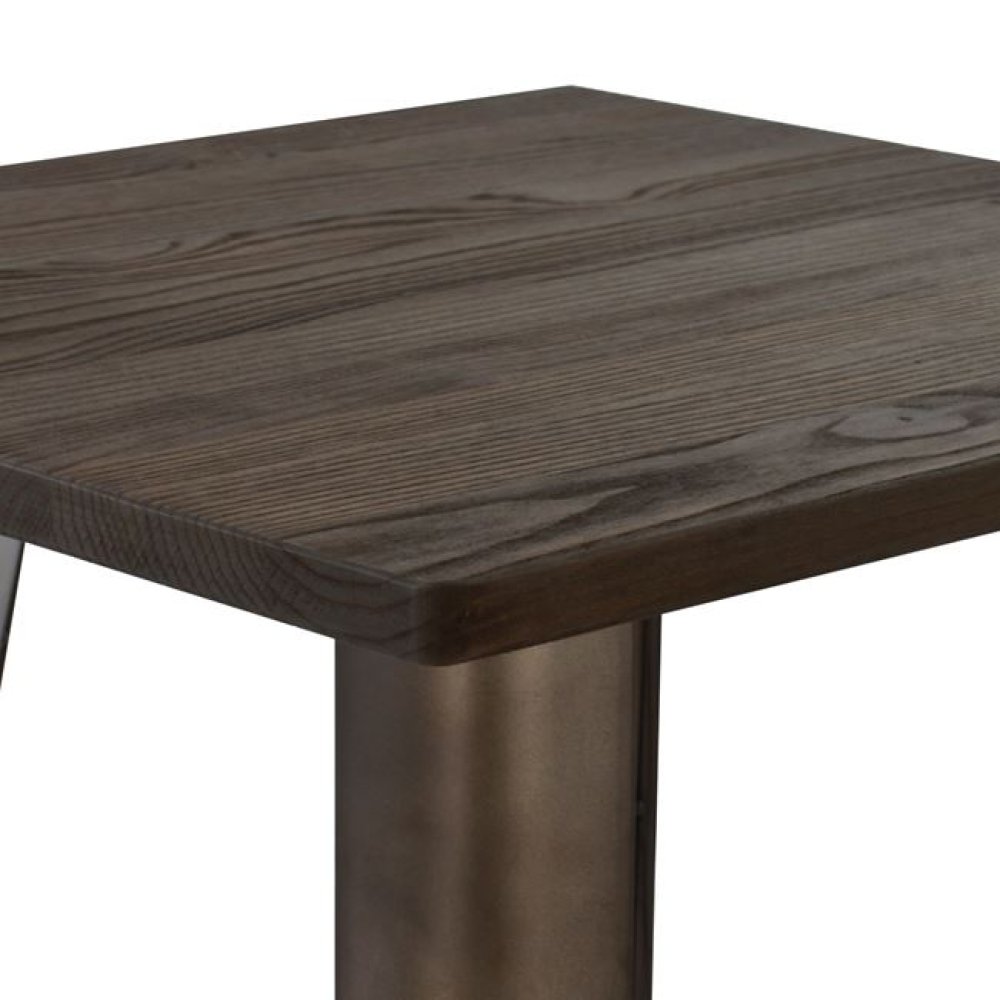 Metallic table in rusty and wood color 60x60x102cm