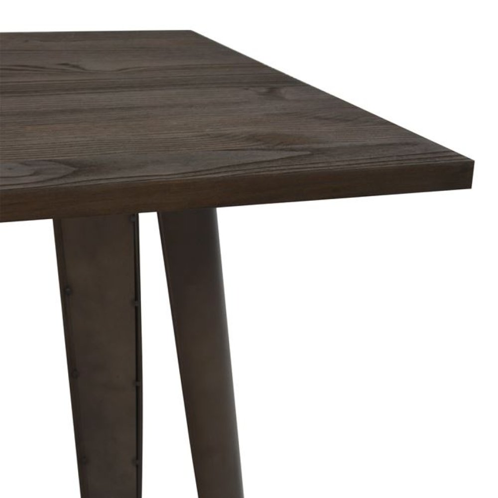 Metallic table in rusty and wood color 60x60x102cm