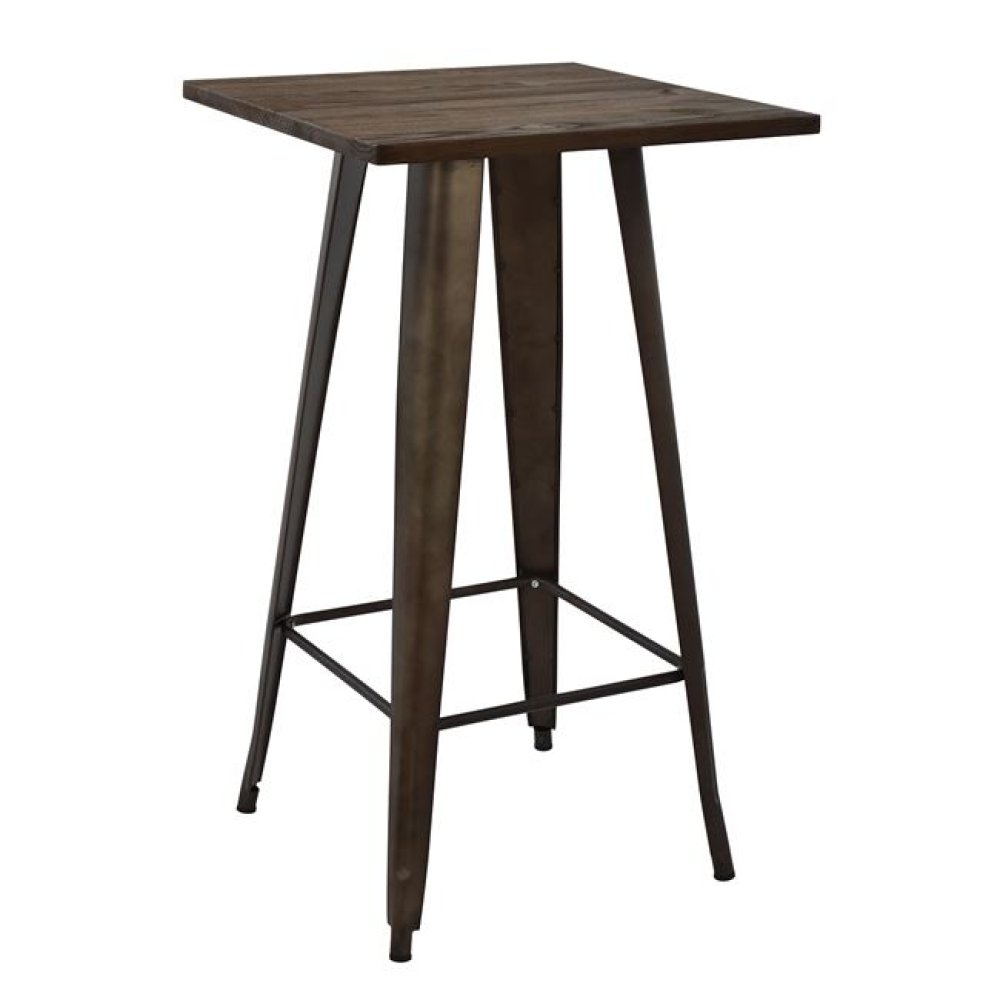 Metallic table in rusty and wood color 60x60x102cm