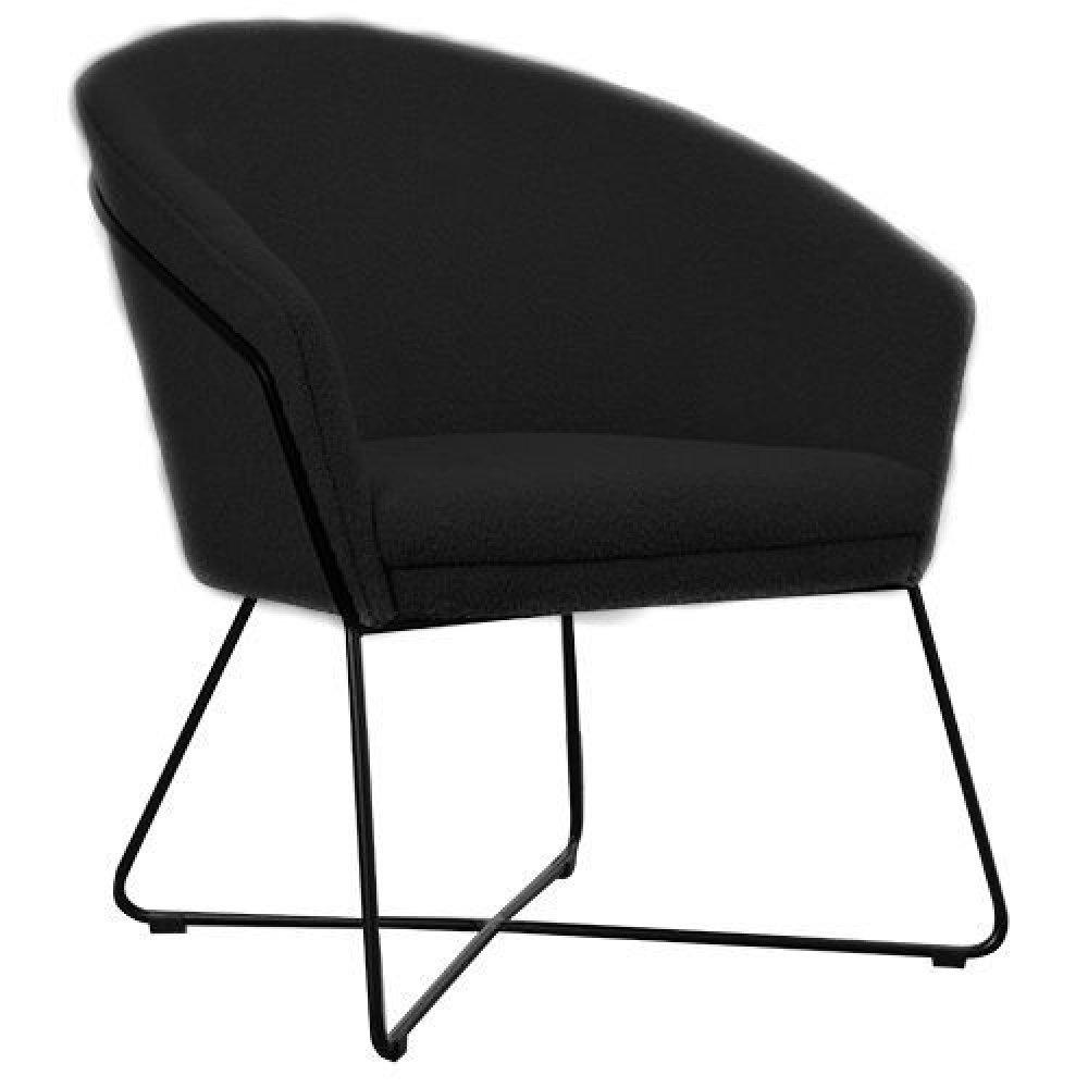 Stuhl "Moa" aus schwarzem Boucle Polster und Beine aus schwarzem Stahlgestell