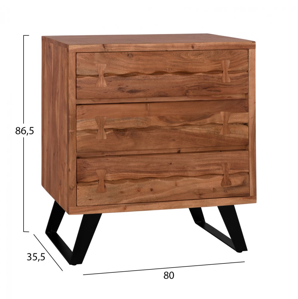 Schubladenschrank Fansi aus massivem Akazienholz 80 x 35,5 x 86,5 cm | Baumstamm Möbel