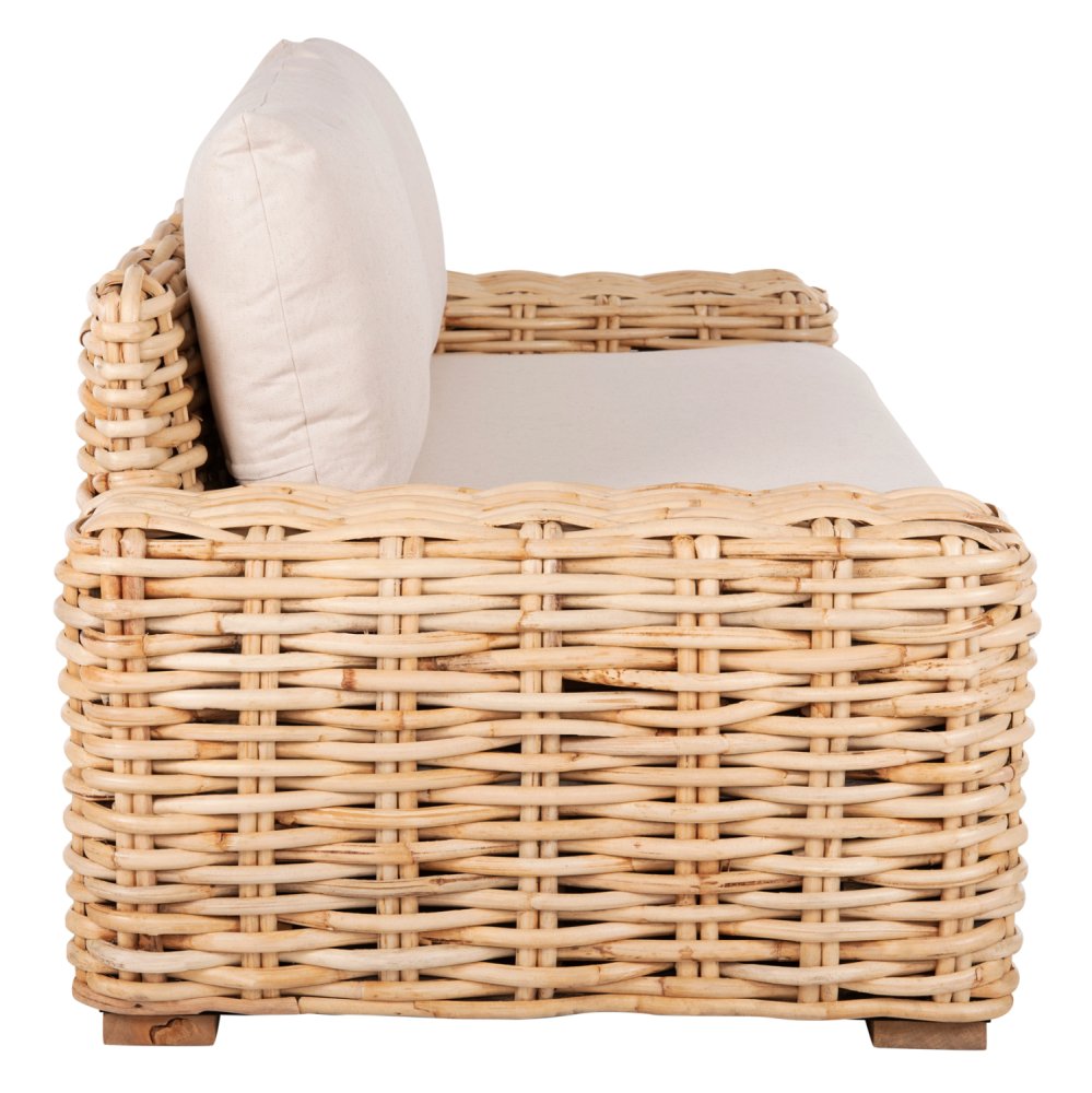 OUTDOOR-SOFA 3-SITZER MANGOHOLZ IN NATURFARBE-WEIßE KISSEN 216x88x70-85Hcm