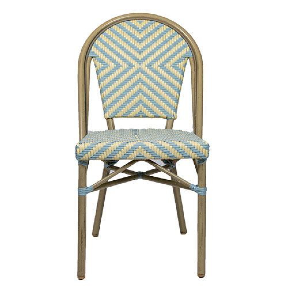 Outdoor Chair "Toby II" from Aluminum in wood optic and beige-blue meshwork 54,5x90x47x47 cm stackable