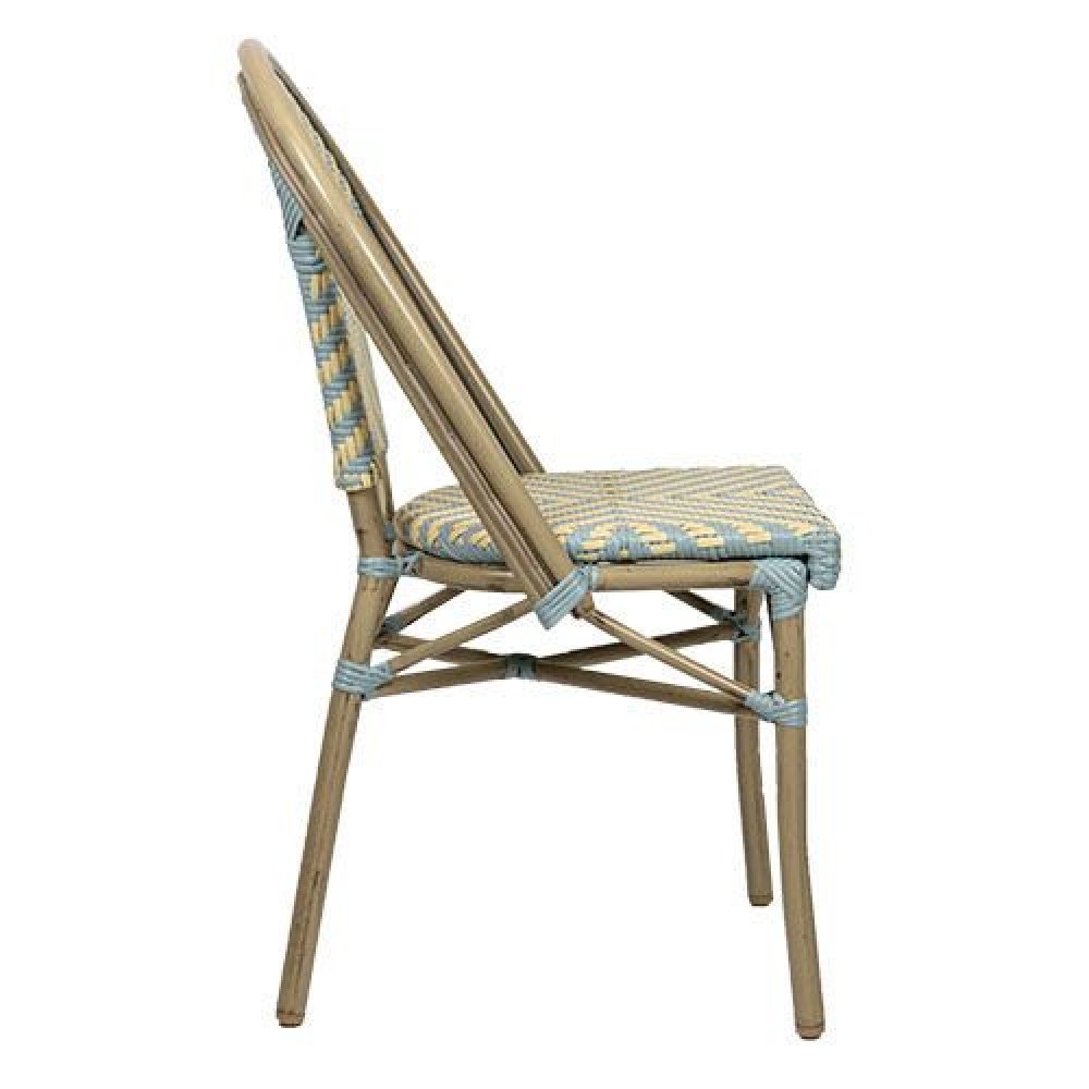 Outdoor Chair "Toby II" from Aluminum in wood optic and beige-blue meshwork 54,5x90x47x47 cm stackable