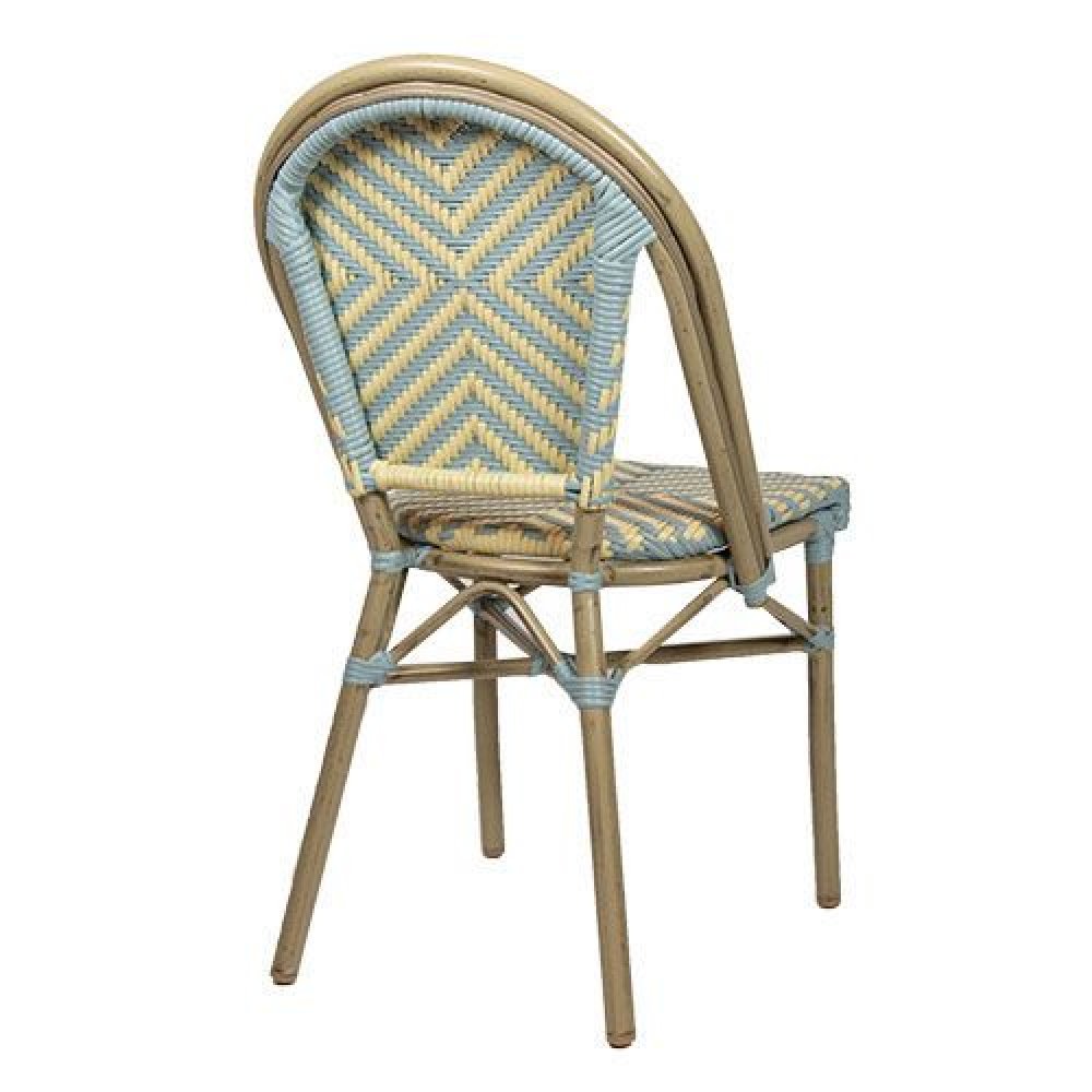 Outdoor Chair "Toby II" from Aluminum in wood optic and beige-blue meshwork 54,5x90x47x47 cm stackable