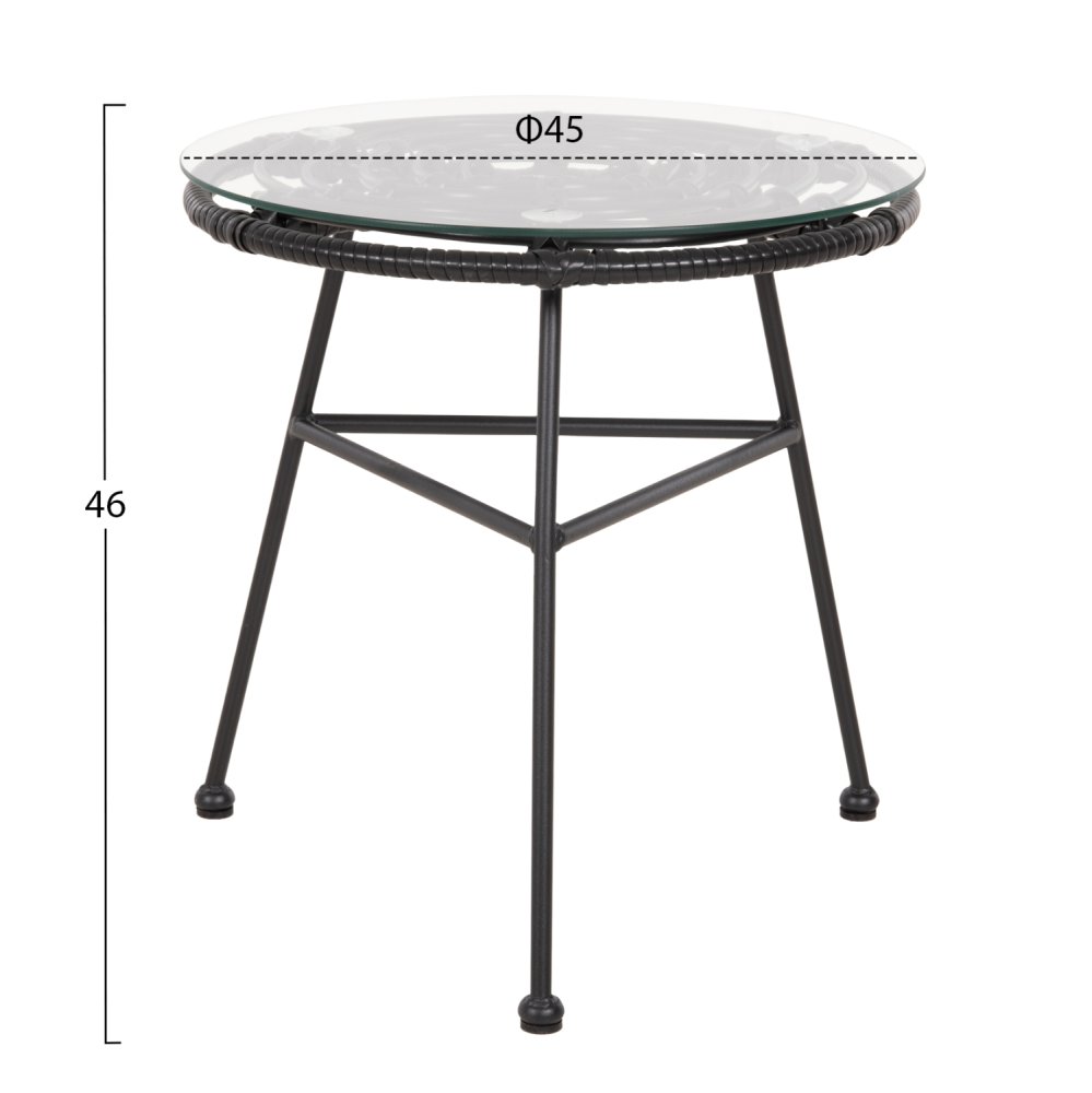 BEISTELLTISCH, RUND, SCHWARZ, METALL, ALLEGRA, SCHWARZES KORB-GLAS, Φ45x46Hcm