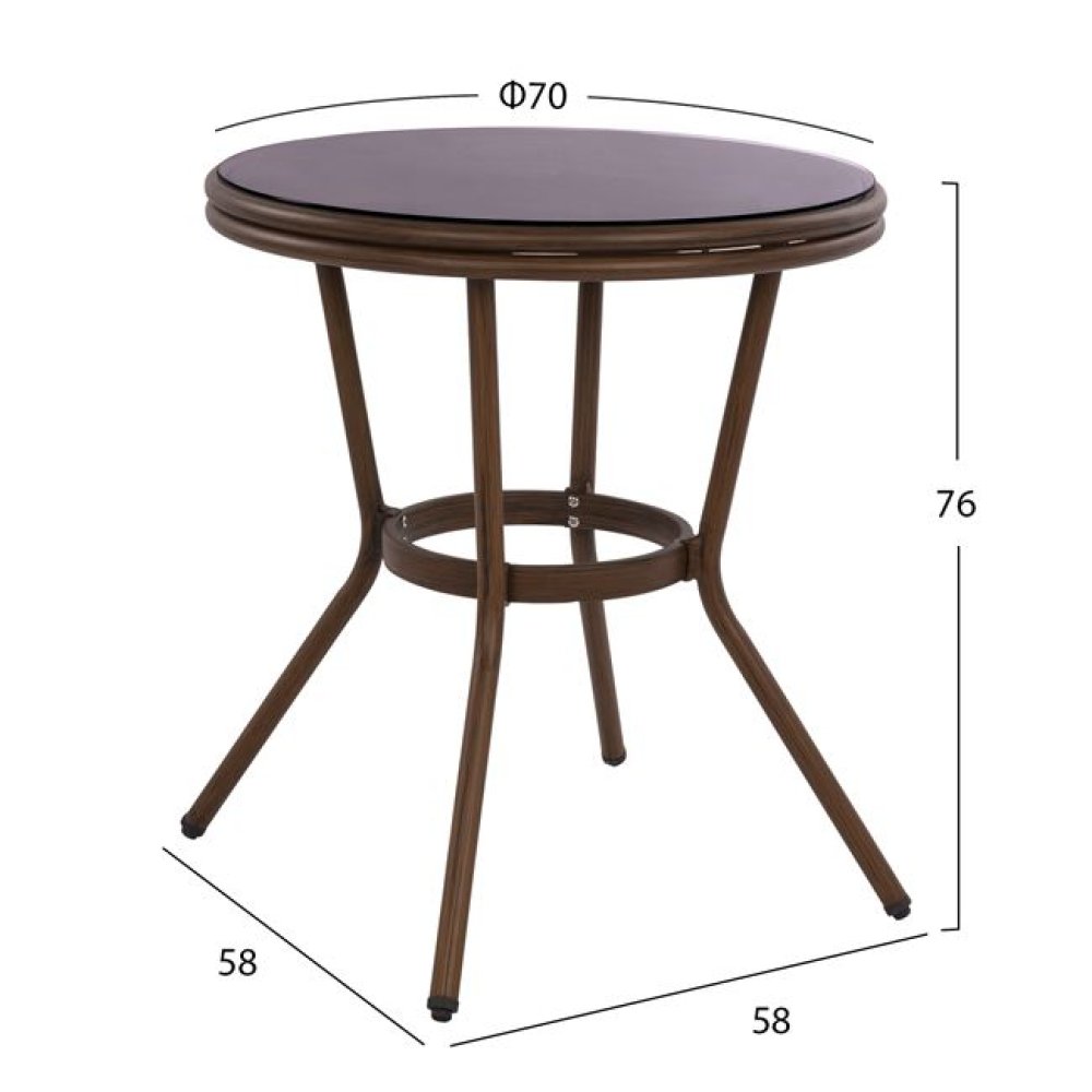 Runder Outdoor-Tisch aus Aluminium in Bambusoptik in Braun