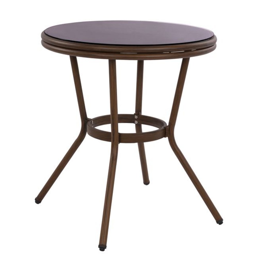 Runder Outdoor-Tisch aus Aluminium in Bambusoptik in Braun