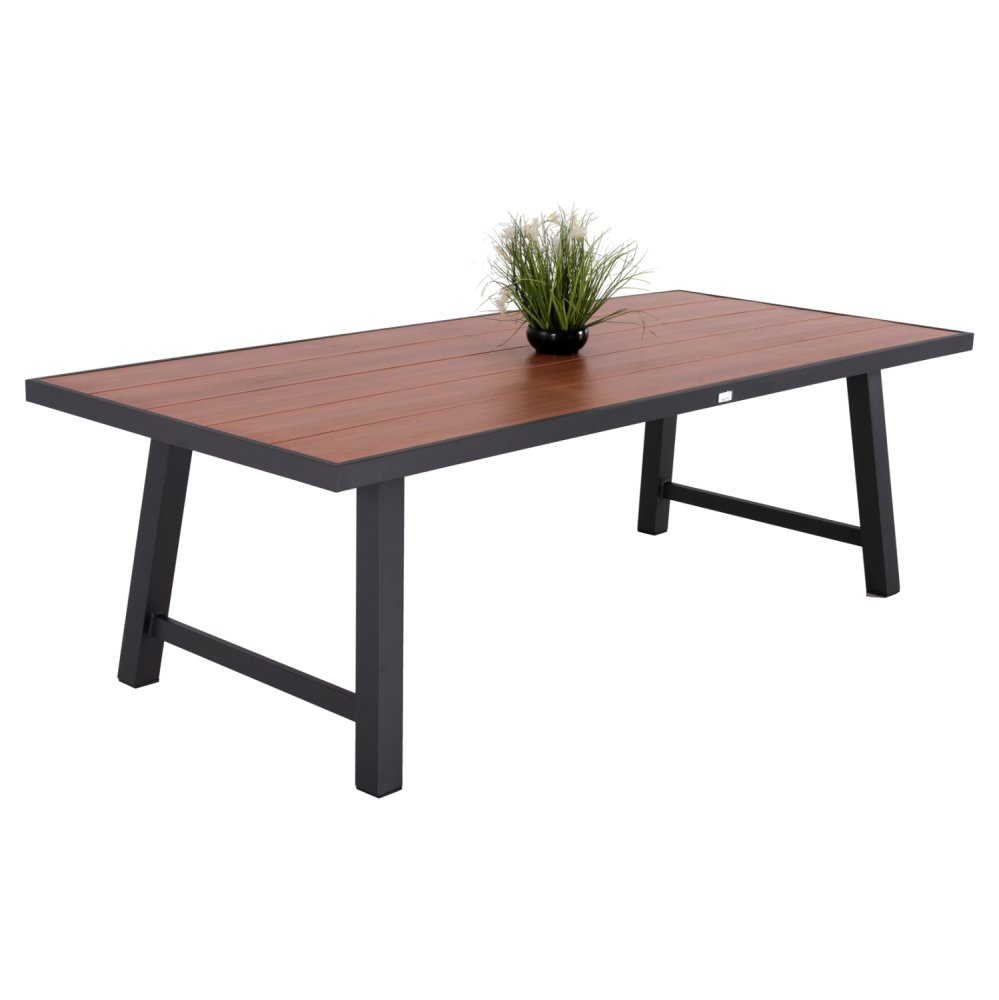 OUTDOOR-ALUMINIUMTISCH GOBAR ANTHRAZIT MIT HOLZÄHNLICHER TISCHPLATTE 240Χ105Χ75Hcm