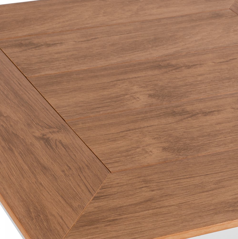 Weißer Aluminiumtisch mit Polywood-oberfläche 80x80xh73 cm.