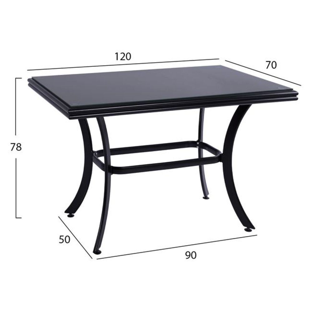 Outdoor-Tisch aus Aluminium in Bambusoptik in schwarz 120x70x78 cm.