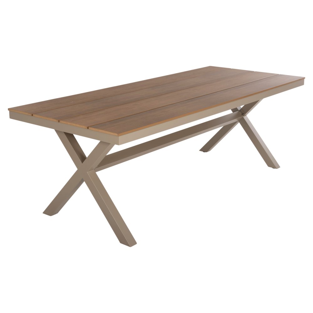 RECHTECKIGER ALUMINIUMTISCH CHAMPAGNER-POLYWOOD NATURAL 219,5x89,5x73H