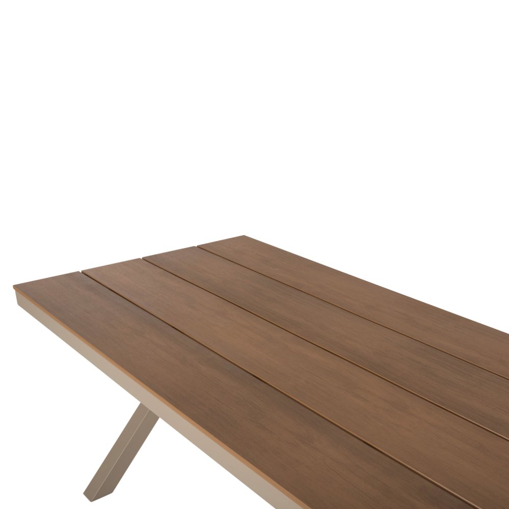 RECHTECKIGER ALUMINIUMTISCH CHAMPAGNER-POLYWOOD NATURAL 219,5x89,5x73H