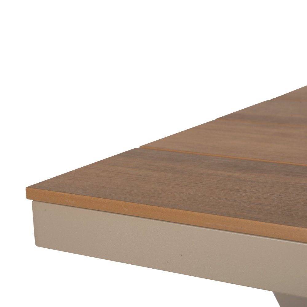 RECHTECKIGER ALUMINIUMTISCH CHAMPAGNER-POLYWOOD NATURAL 219,5x89,5x73H