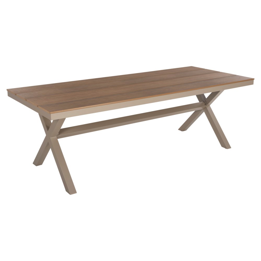 RECHTECKIGER ALUMINIUMTISCH CHAMPAGNER-POLYWOOD NATURAL 219,5x89,5x73H