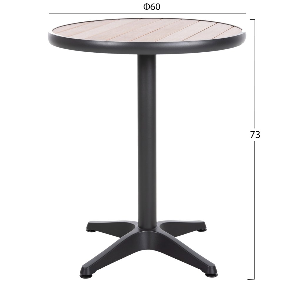 RUNDER ALUMINIUMTISCH ANTHRAZIT-POLYWOOD-TOP IN NATURFARBE Φ60x73Hcm