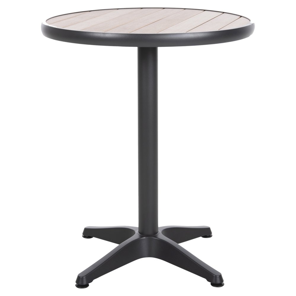 RUNDER ALUMINIUMTISCH ANTHRAZIT-POLYWOOD-TOP IN NATURFARBE Φ60x73Hcm