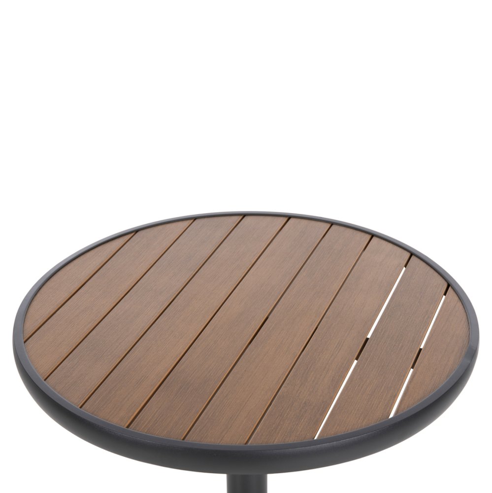 RUNDER ALUMINIUMTISCH ANTHRAZIT-POLYWOOD-TOP IN NATURFARBE Φ60x73Hcm