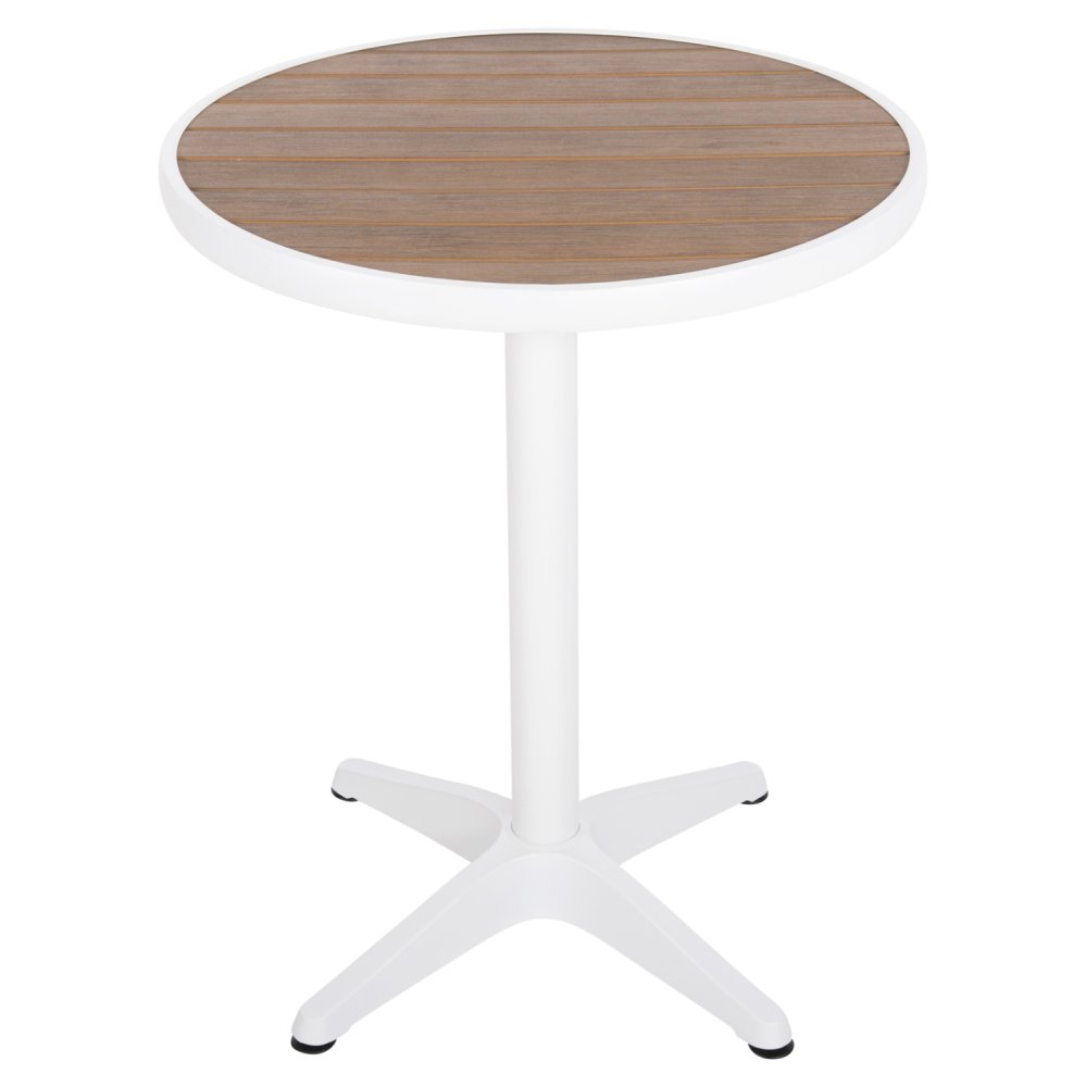RUNDER ALUMINIUMTISCH WEIß-POLYWOOD-TOP IN NATURFARBE Φ60x73Hcm