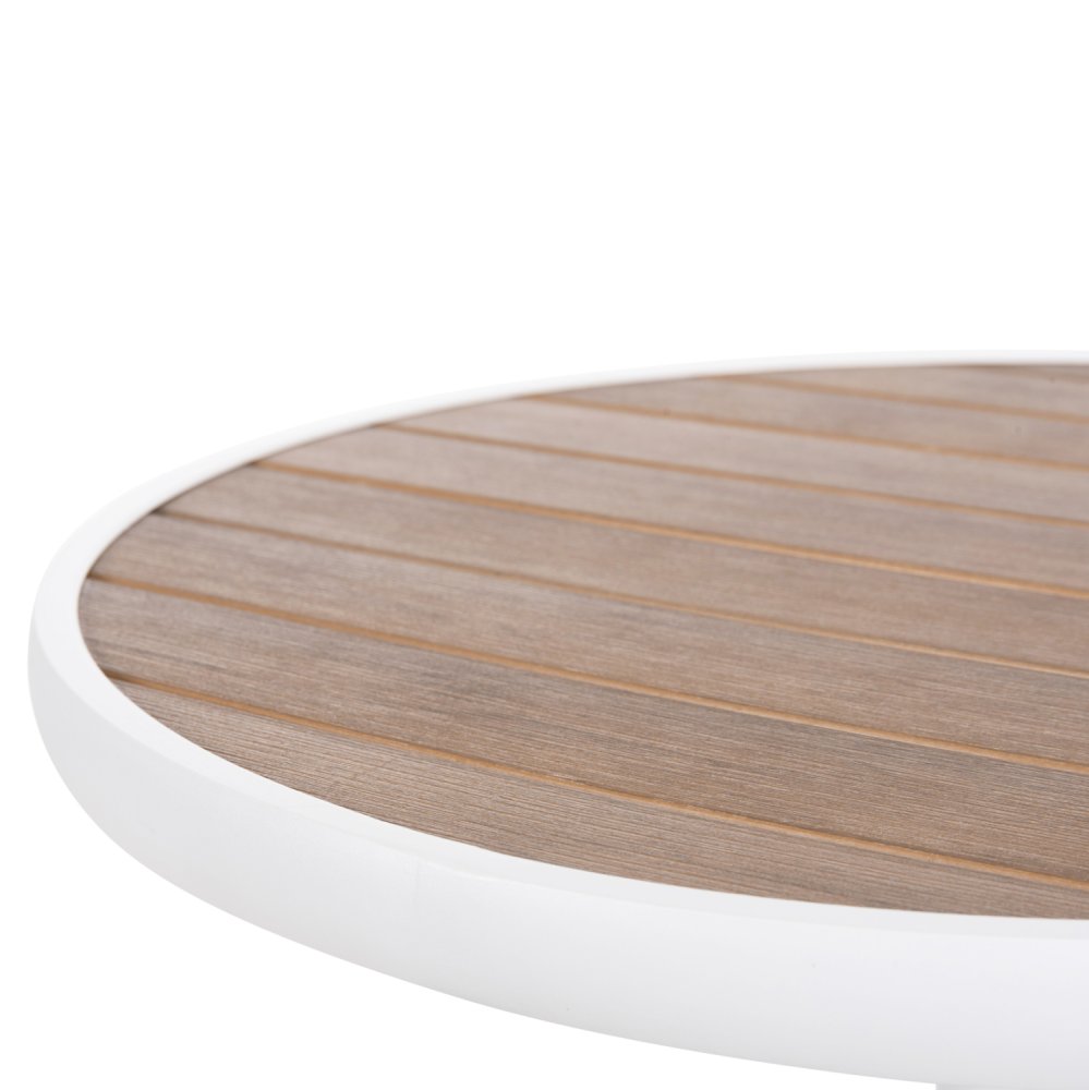 RUNDER ALUMINIUMTISCH WEIß-POLYWOOD-TOP IN NATURFARBE Φ60x73Hcm