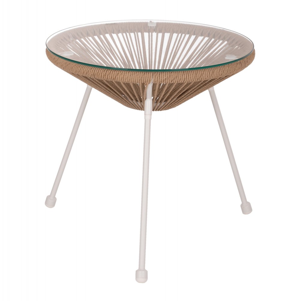 SIDE TABLE ALLEGRA PROFESSIONAL METAL WHITE AND RATTAN NATURAL D47Χ45cm