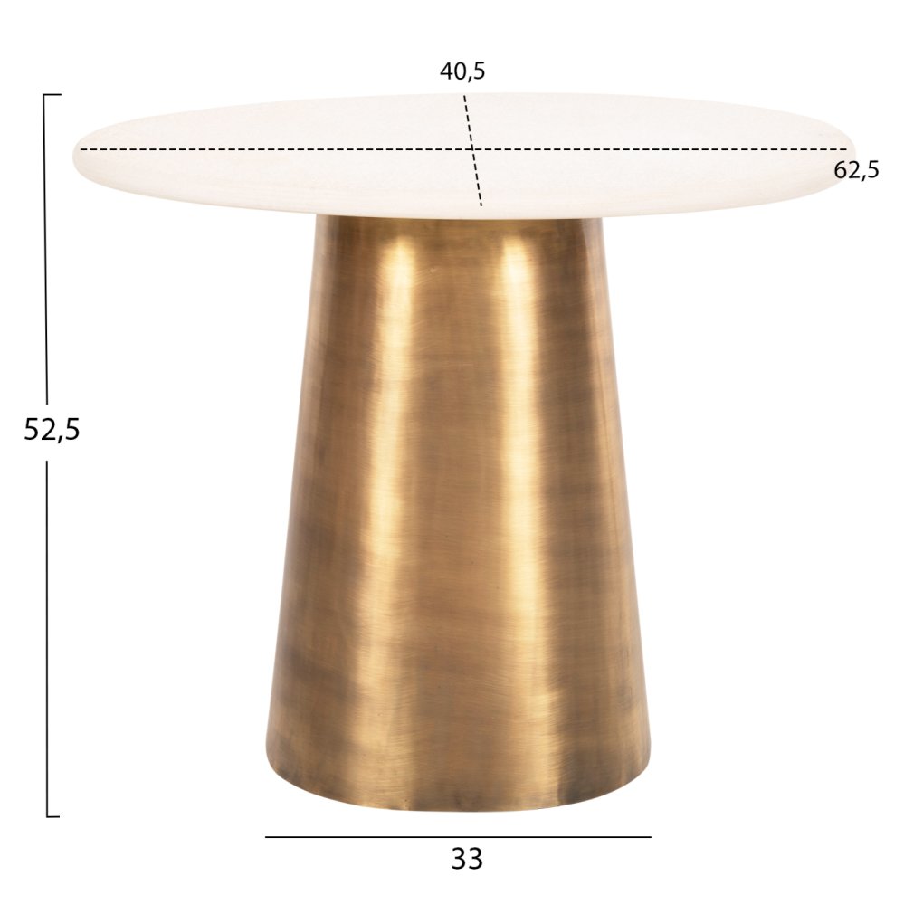 BEISTELLTISCH FODEN, TISCHPLATTE AUS KÖRNERTEM WEISSEN MARMOR UND METALLUNTERSETZUNG IN GOLD, 62,5 x 40,5 x 52,5 Hcm